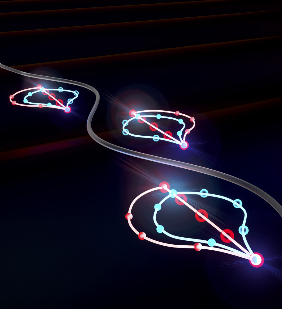 An illustration of the trajectories of the electrons and two different kinds of holes