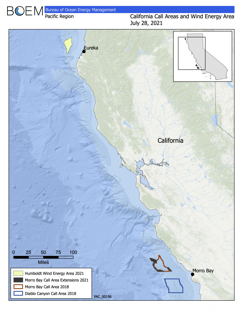 A map of California with proposed wind project locations delineated