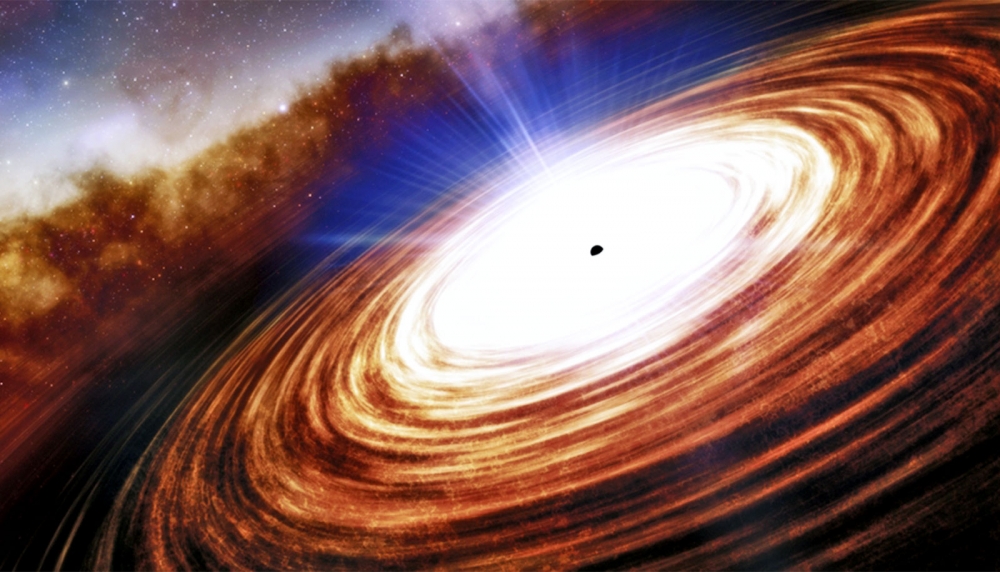 An artist’s interpretation of a quasar and the black hole at its center.