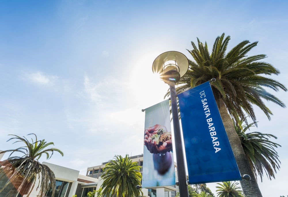 UC Santa Barbara banner against blue sky