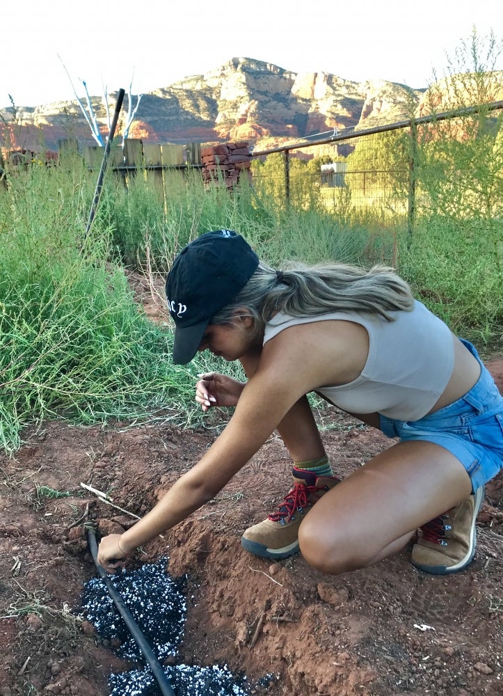 Visala Tallavarjula installs irrigation in Sedona, Arizona