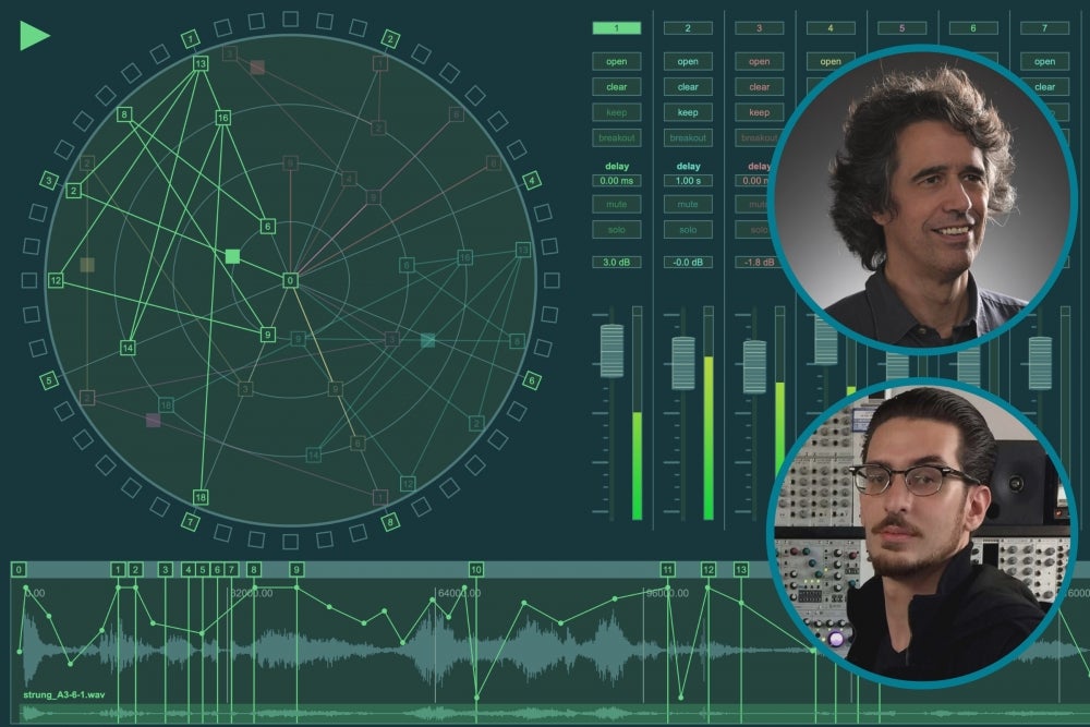 Workstation for spatialization app and two portraits of men