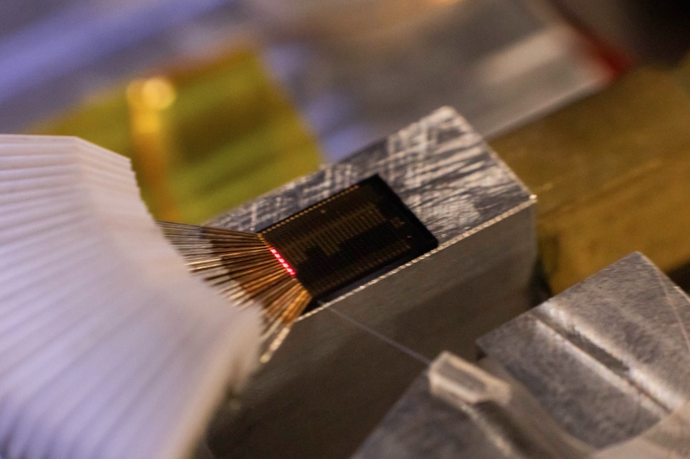 close up of photonics chip