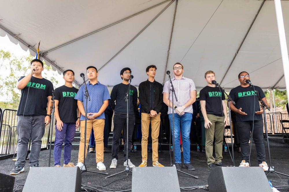 all male acapella group sings at convocation