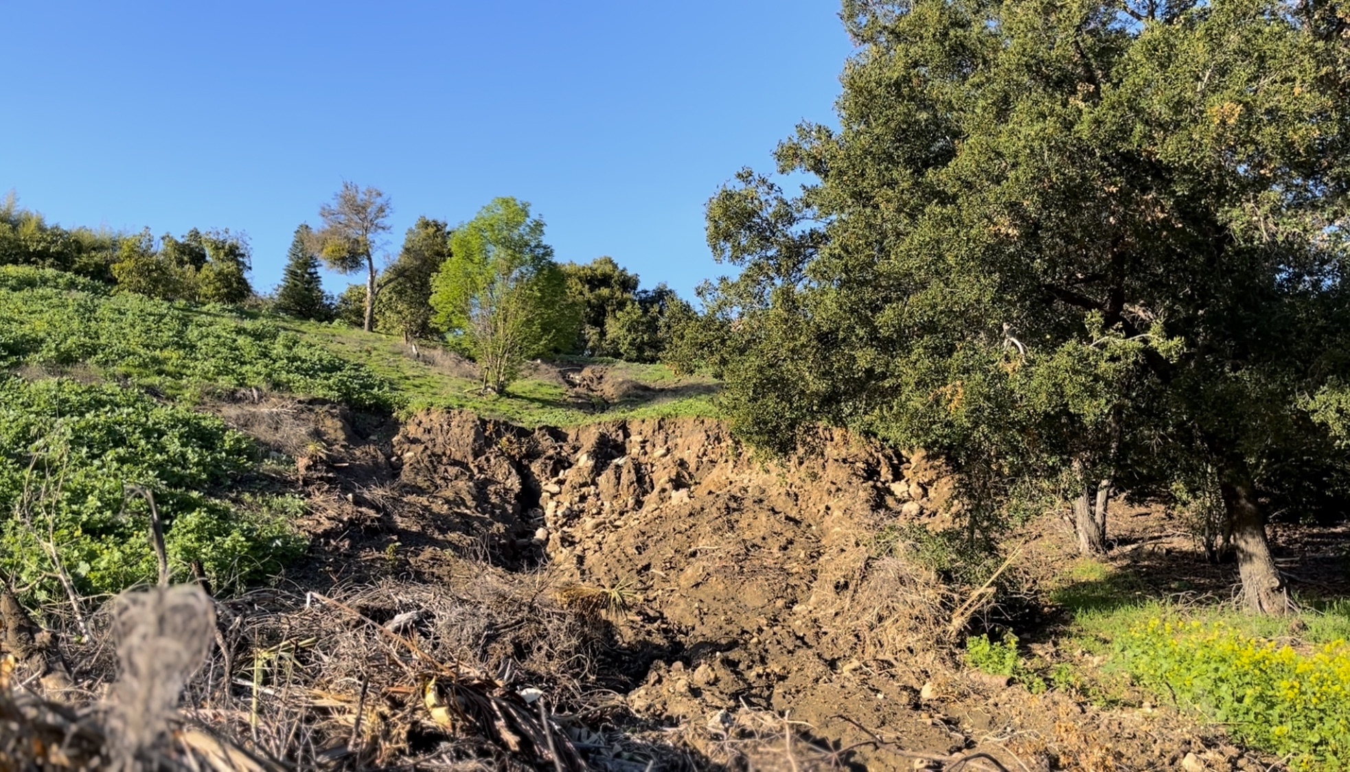 A small landslide covered part of Jesusita Trail north of Stevens Park