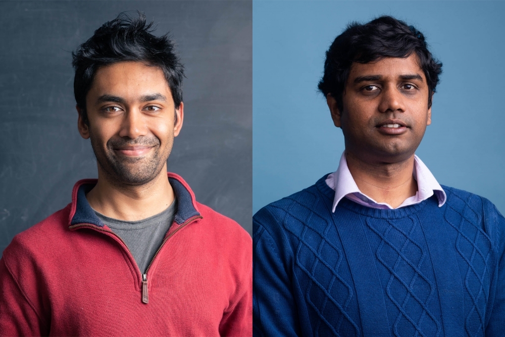 Sagar Vijay and Tejaswi Nerella in a red sweater and blue sweater, respectively