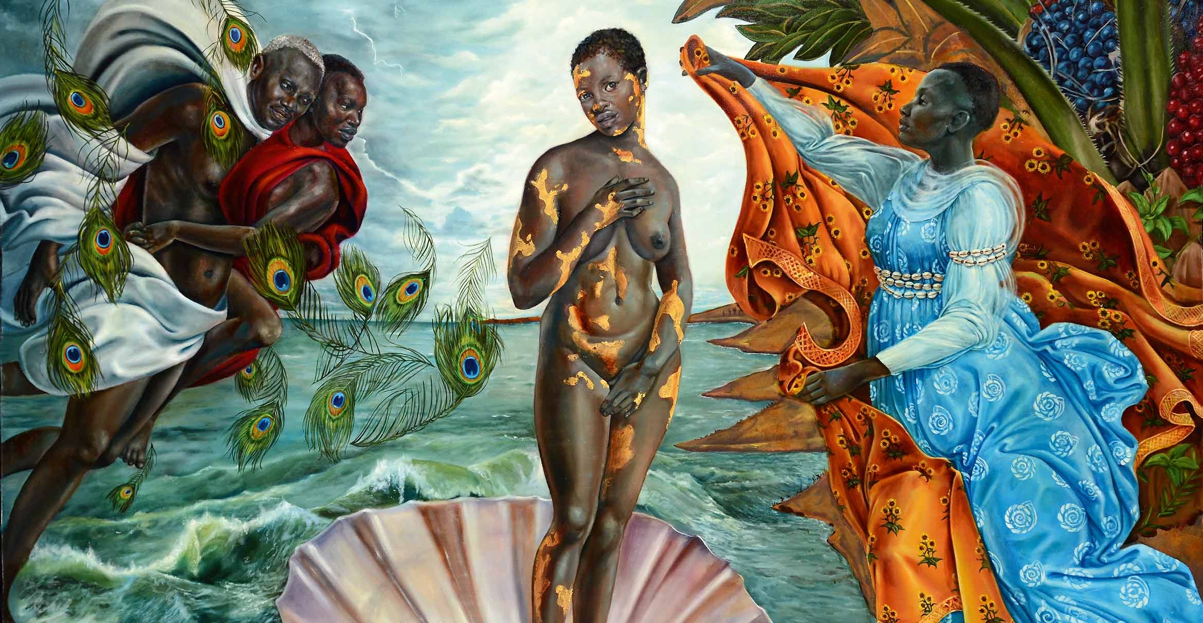 Harmonia Rosales, Birth of Oshun, detail, 2017, oil on canvas