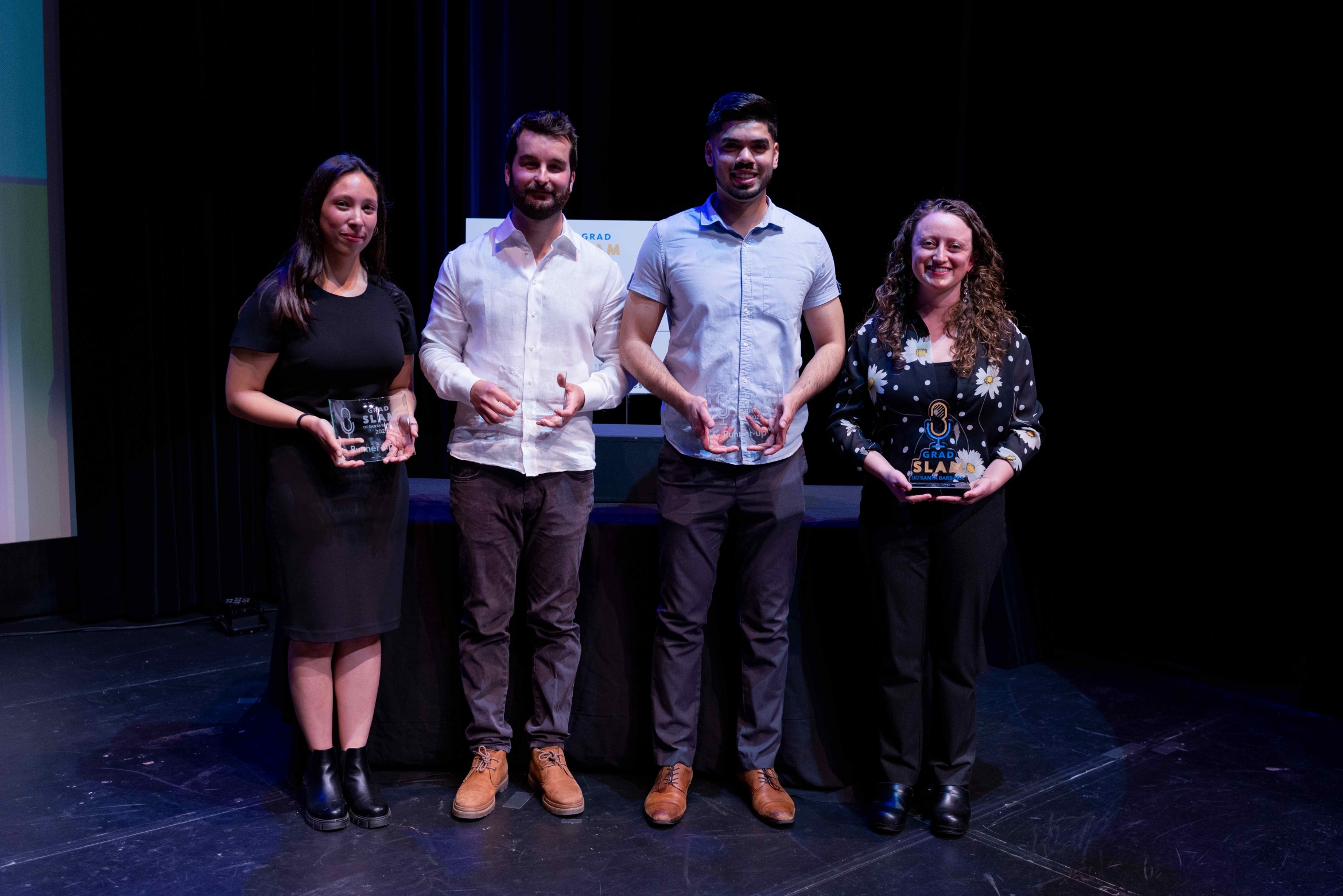 From left, Grad Slam runner-up Samantha Fiallo, People's Choice winner Fabio Ricci, runner-up Abdullah Salehuddin and winner Annette Hilton.