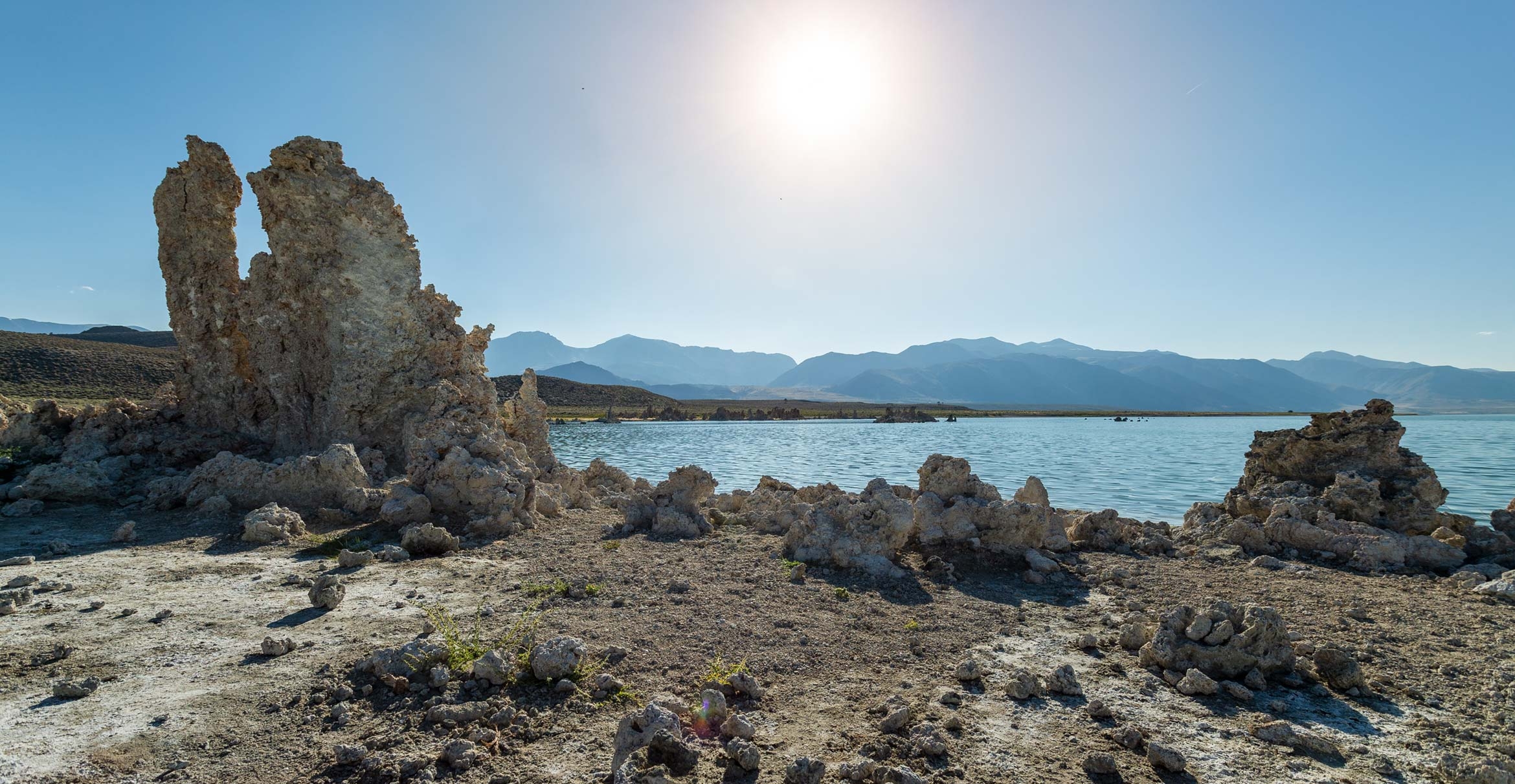 Mono Lake with bright sunshine