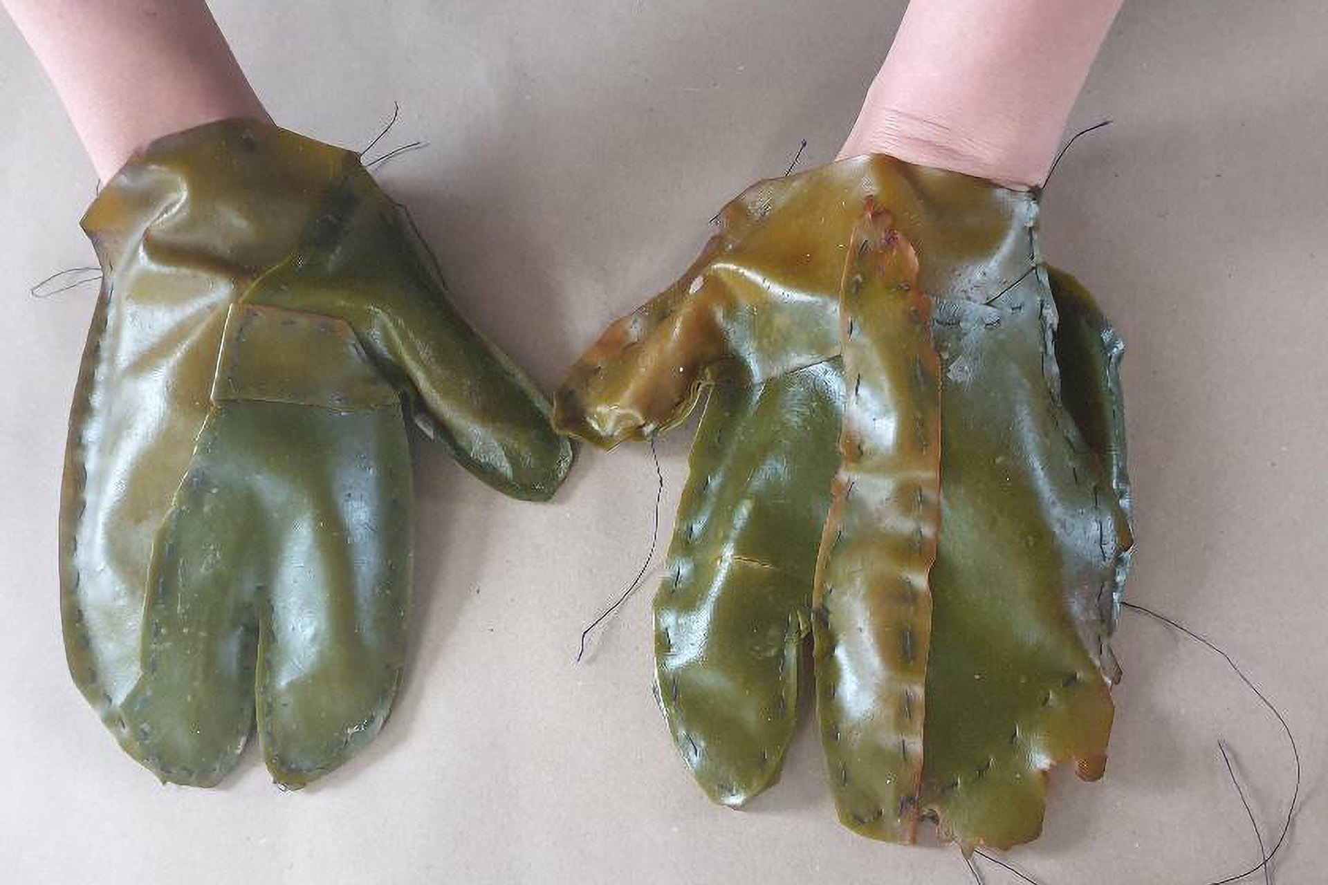kelp gloves by Finnish artist Tiina Arjukka Hirvonen