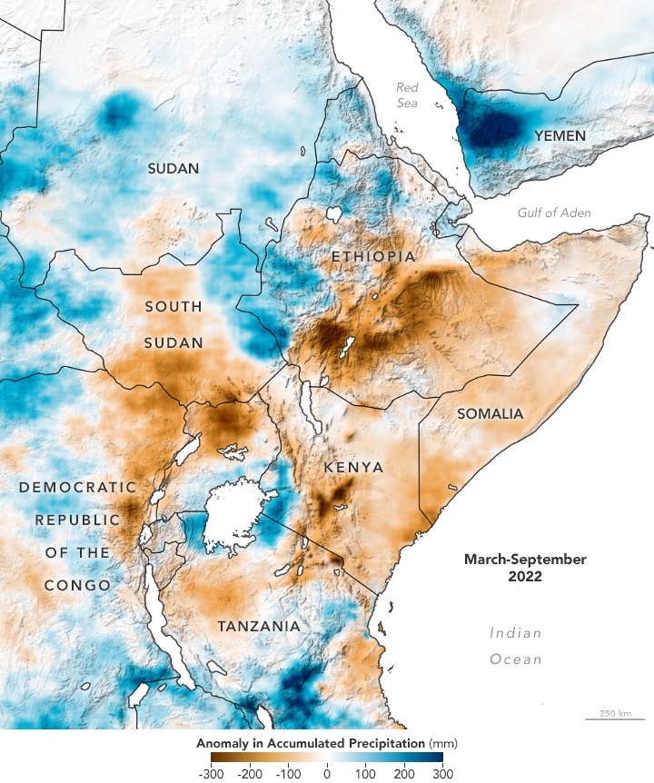 precipitation map of East Africa, 2022