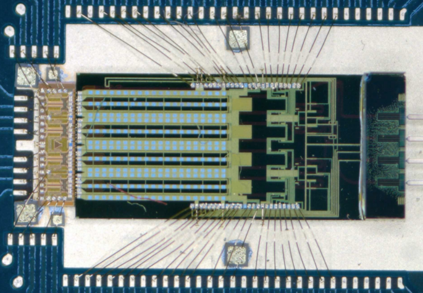 Illustration of a transmitter assembly, including electronic and photonic integrated circuits