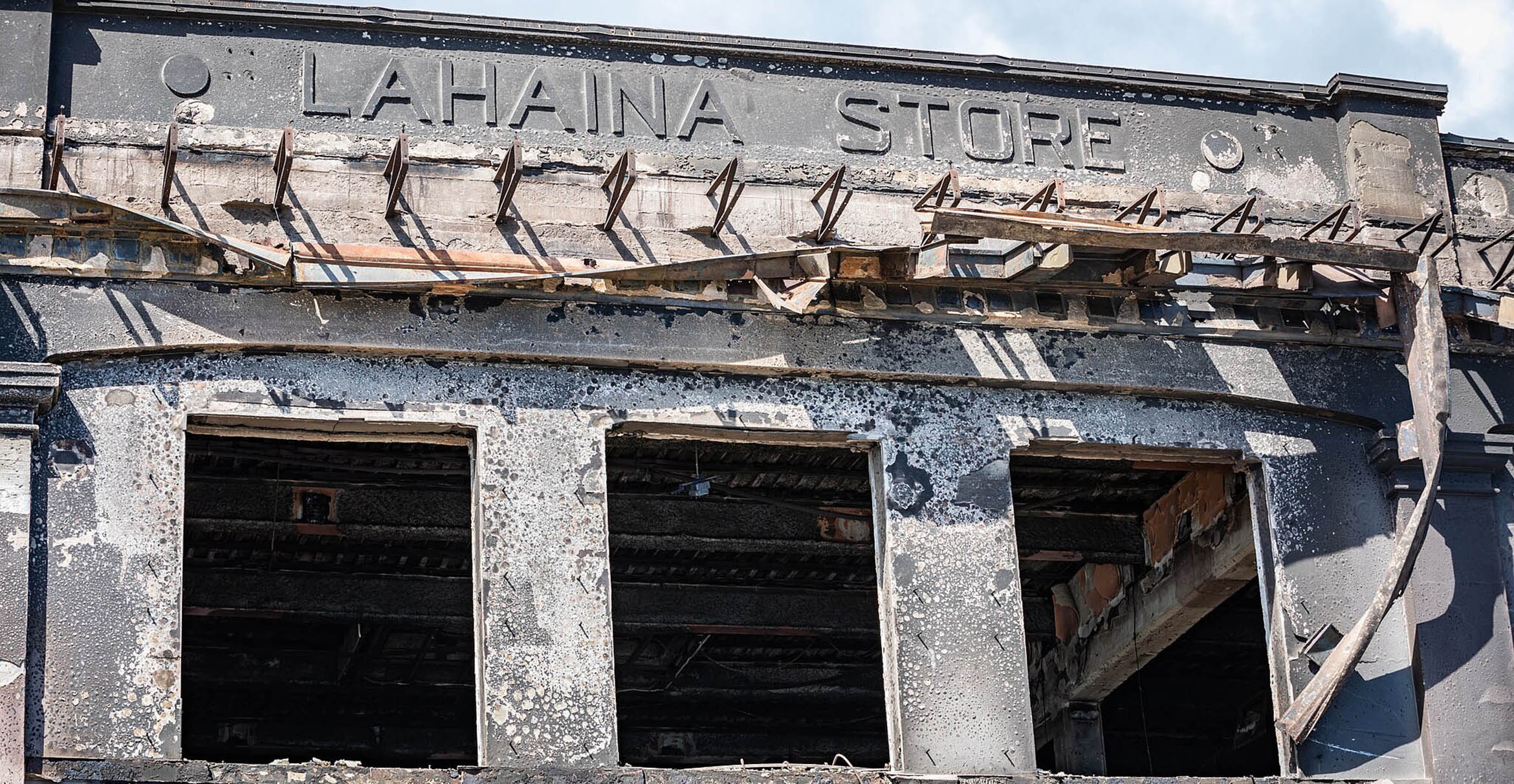 Burned facade of Lahaina Store