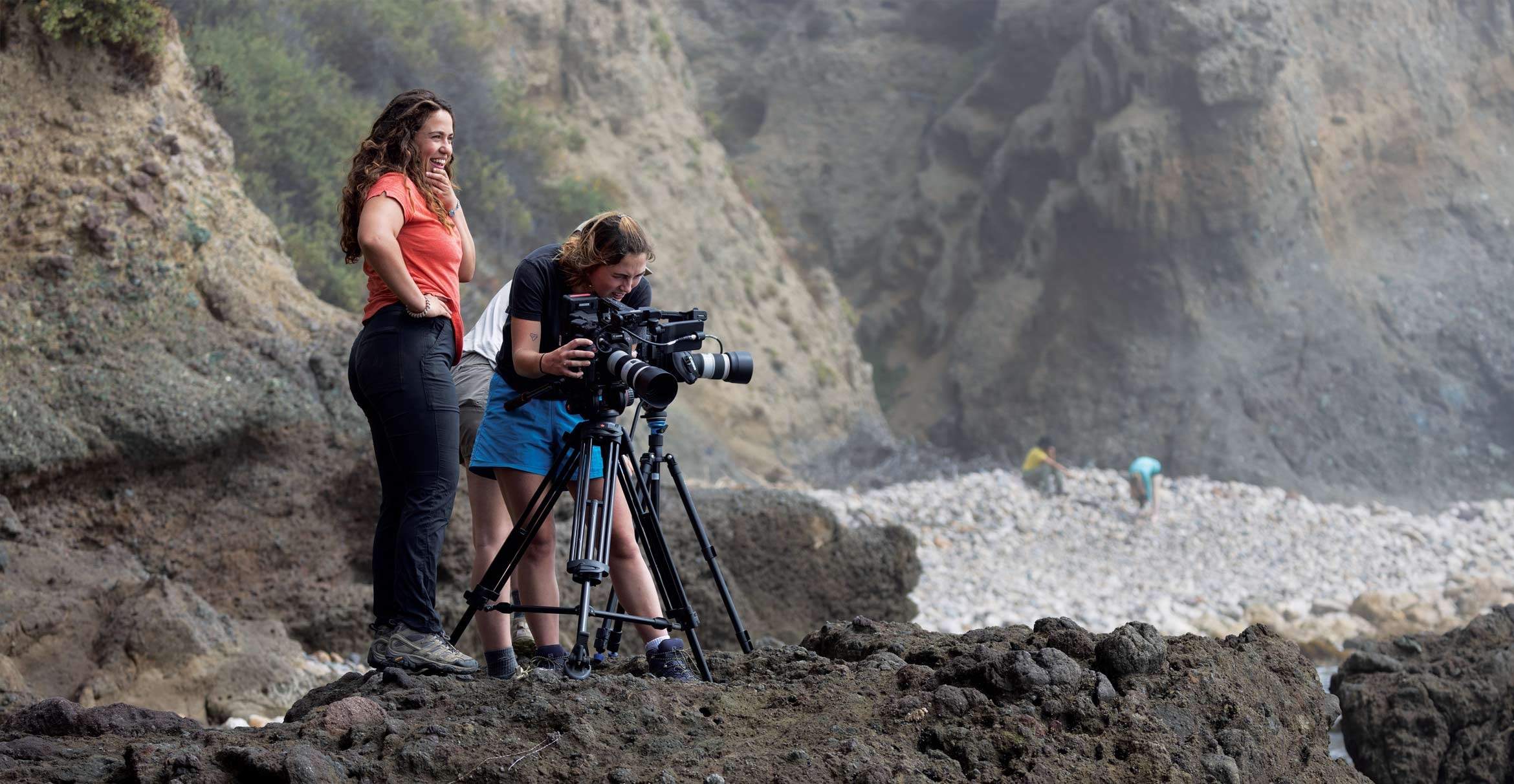 Students take part in a video scavenger hunt on Santa Cruz Island