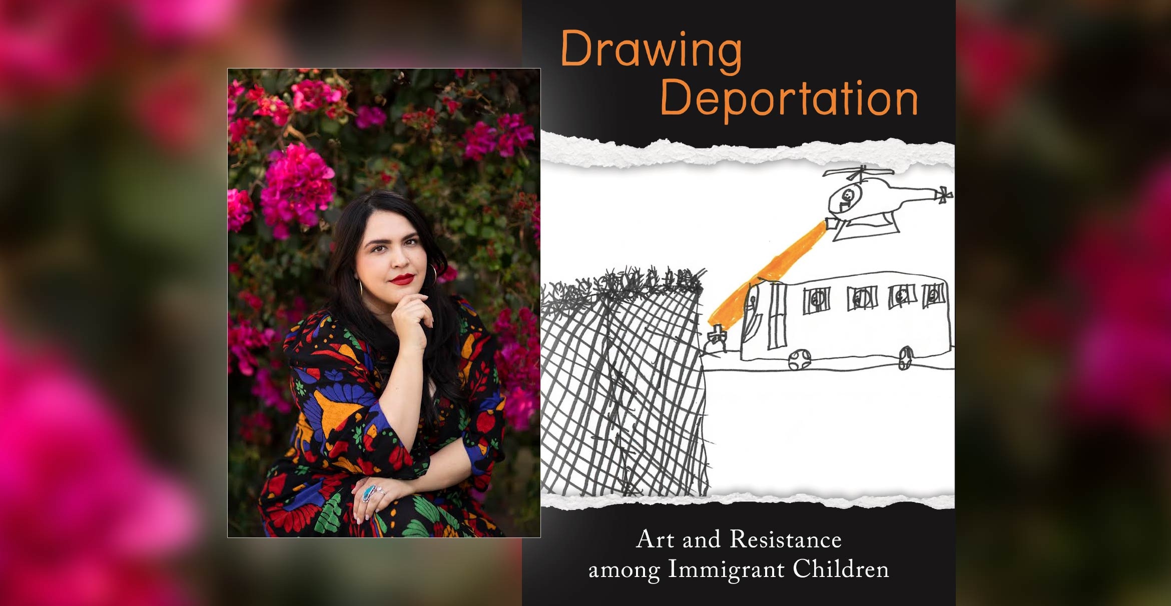 Silvia Rodriguez Vega and book cover with children's drawing