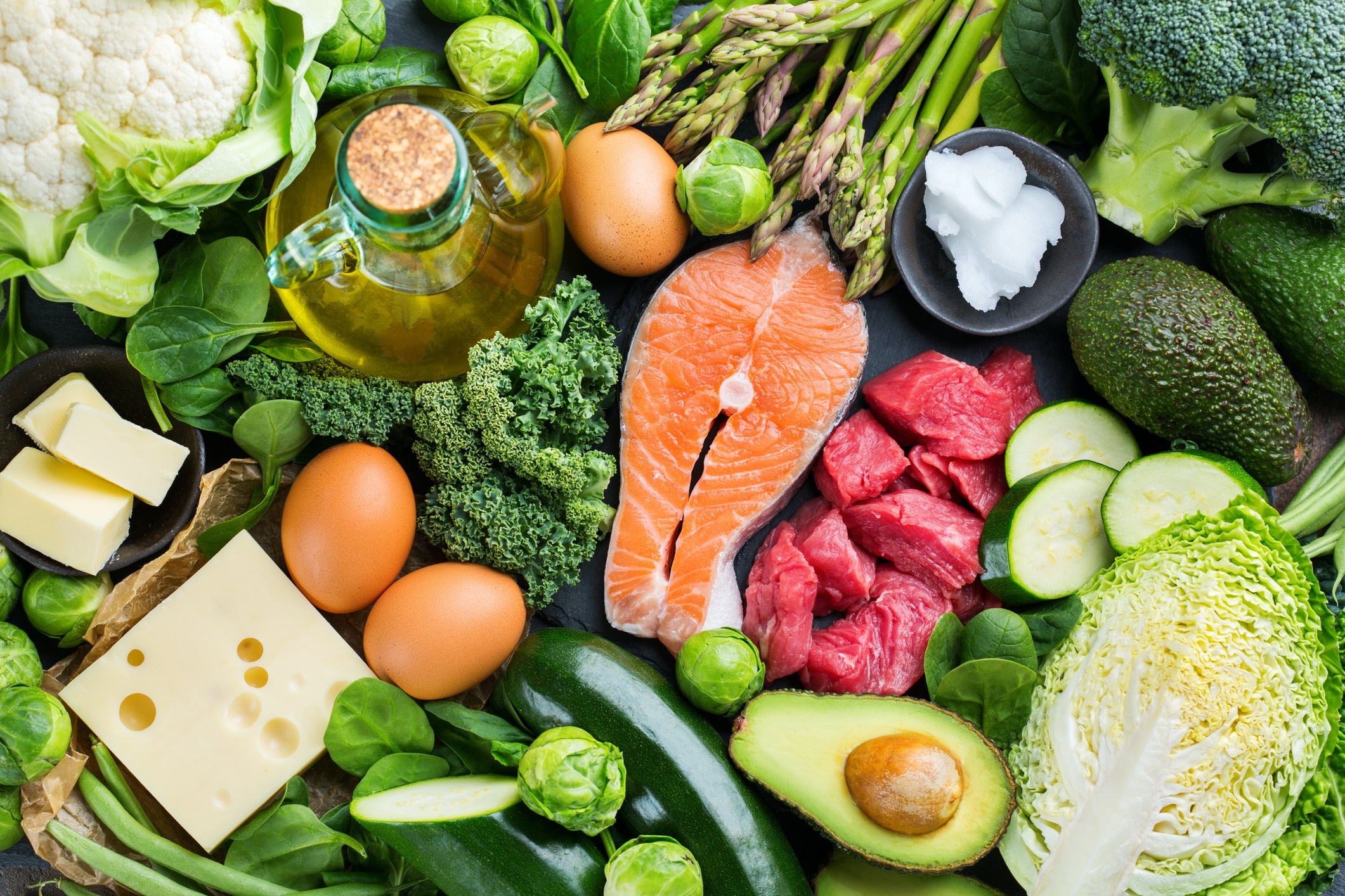 an array of food that is part of the ketogenic diet