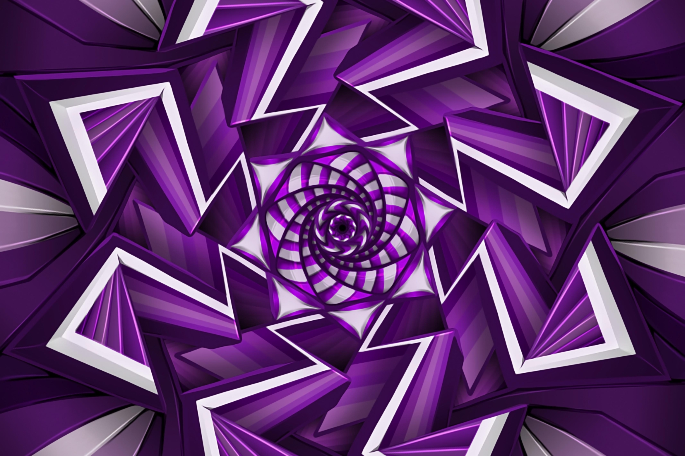 A purple, black and white graphic of mixed shapes