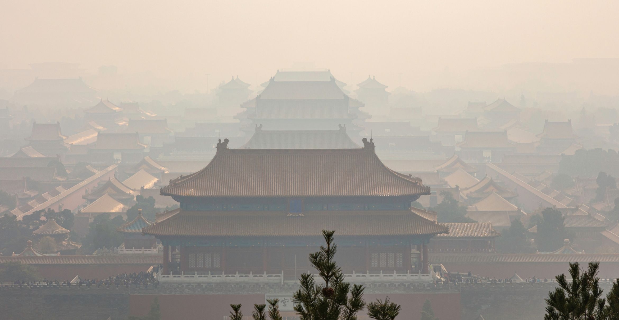 Beijing’s Forbidden City lies shrouded in industrial smog.