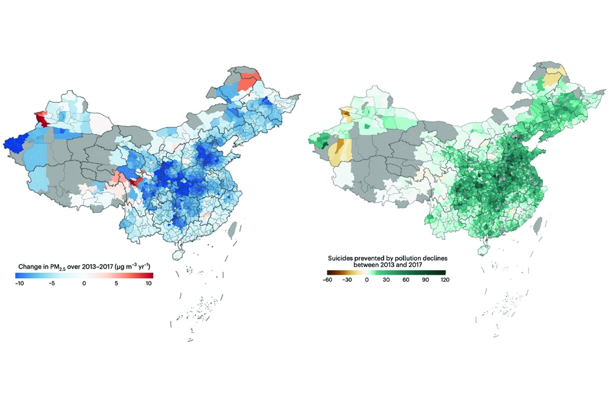 A map of China’s air quality improvements and prevented suicides.