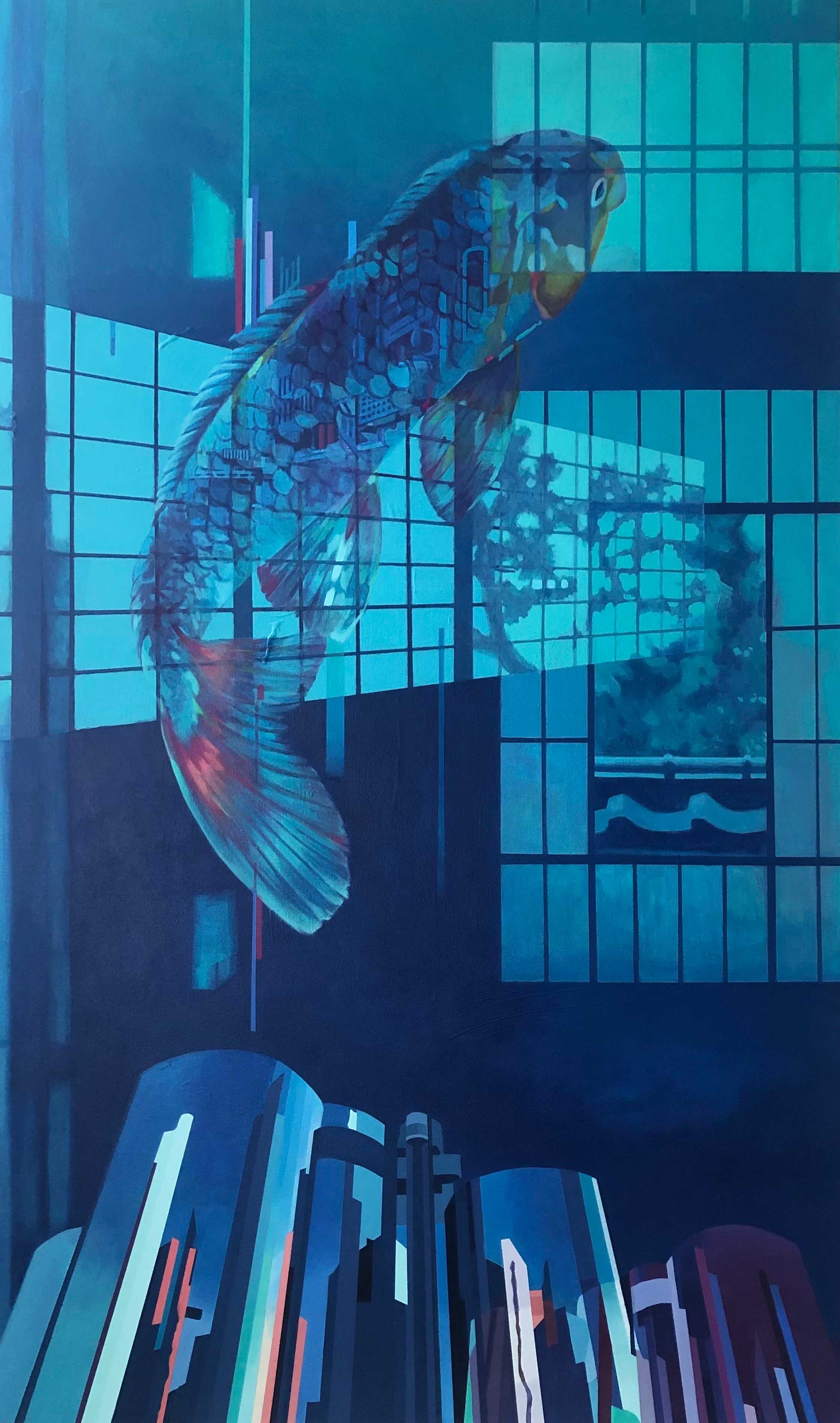 painting of a fish in blues