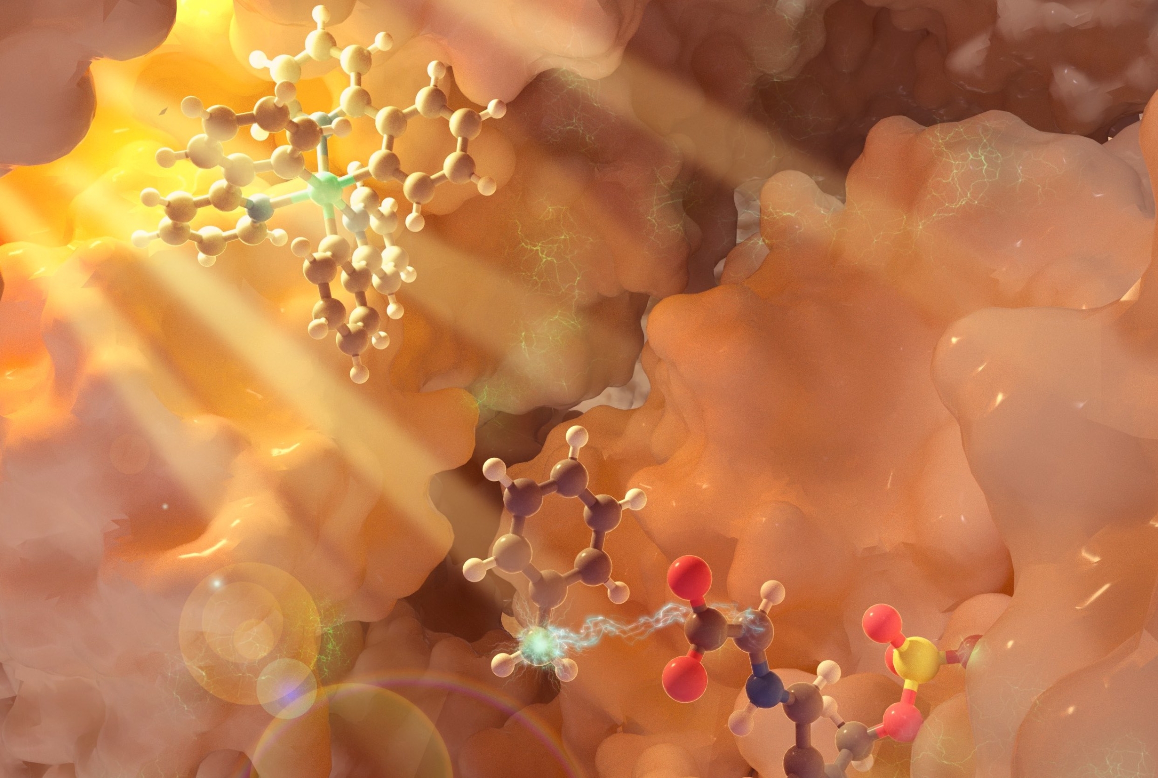 concept illustration of chemical reactions using light