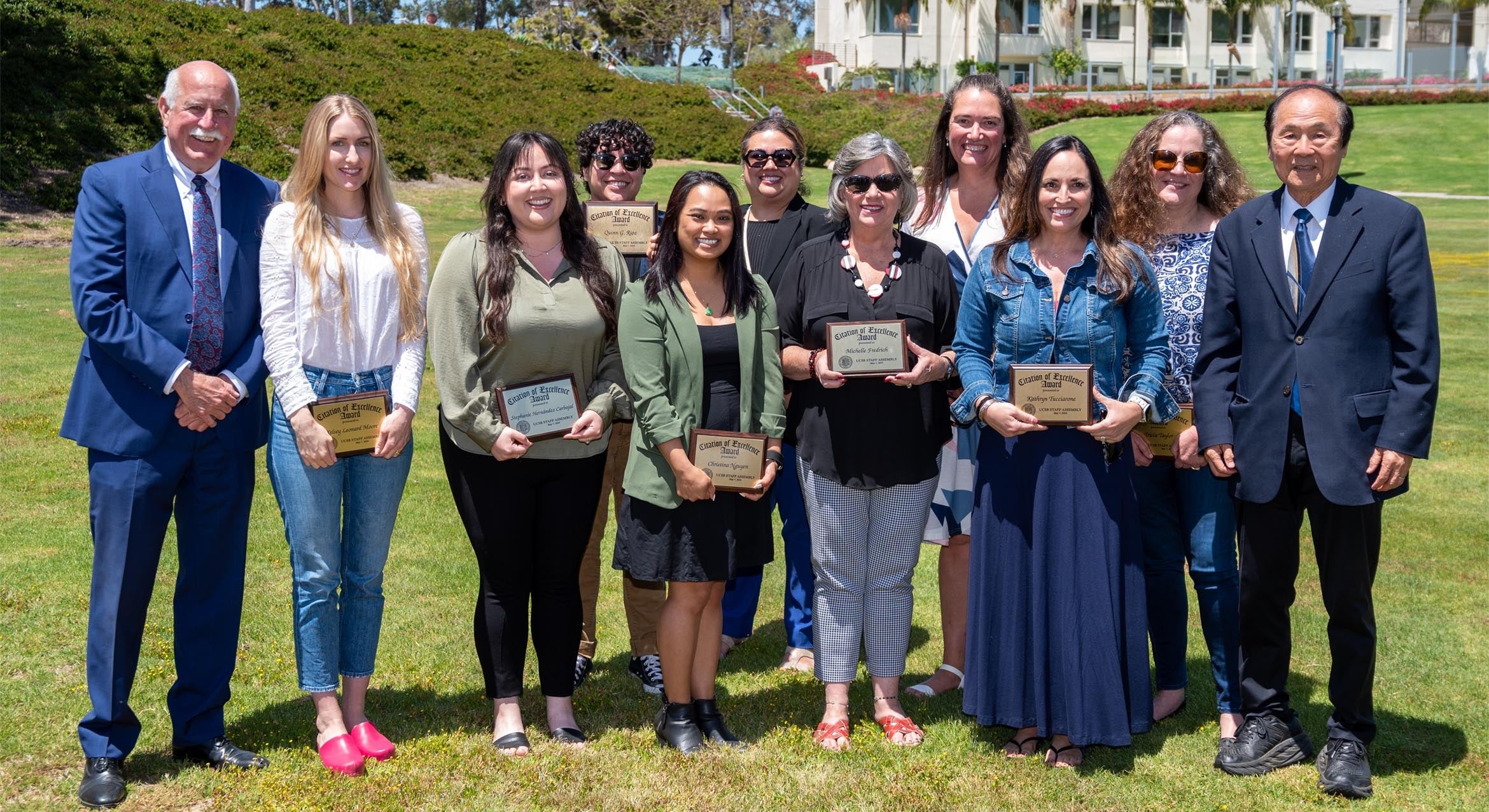 Kristine Duarte, Katelynn Ellison, Michelle Fredrich, Stephanie Hernandez Carbajal, Kelsey Leonard Moore, Christina Nguyen, Quinn Rioz, Tiffany Sabado, Tricia Taylor, Kathryn Tucciarone, Chancellor Henry Yang