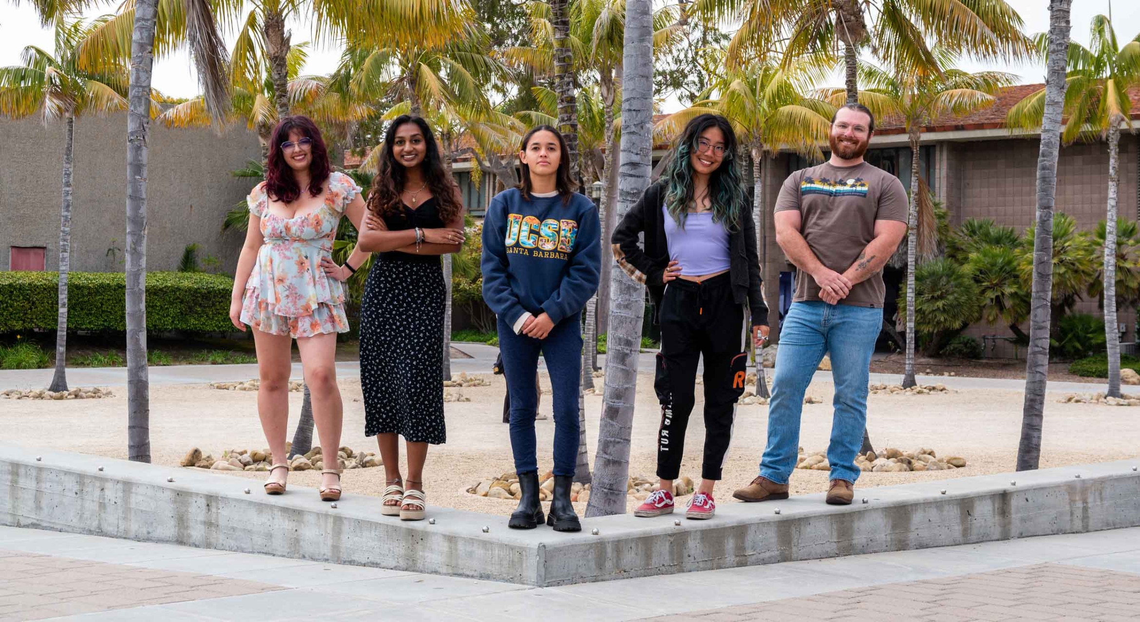 photograph of five students outside