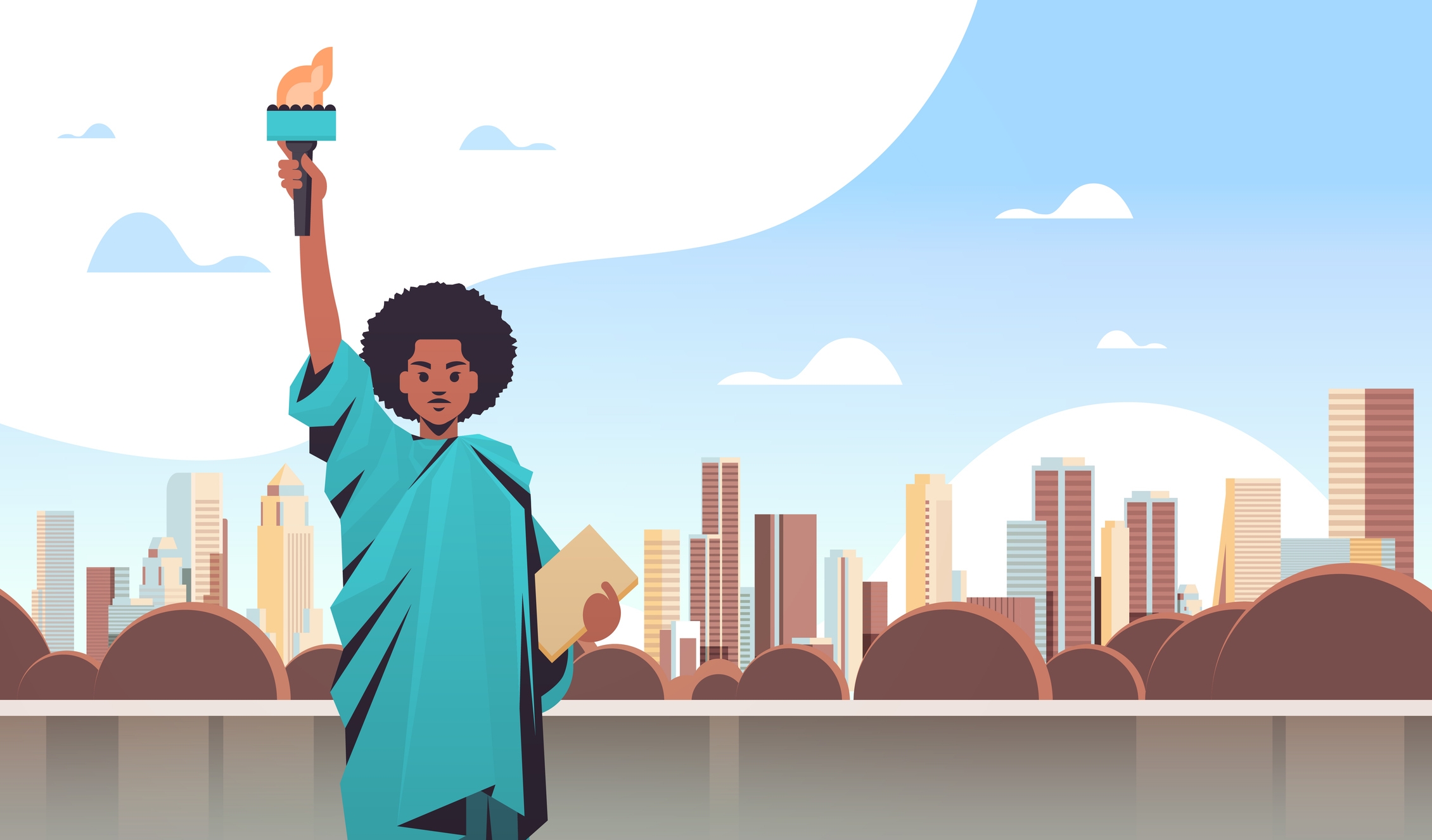an illustration of a black woman as the statue of liberty 