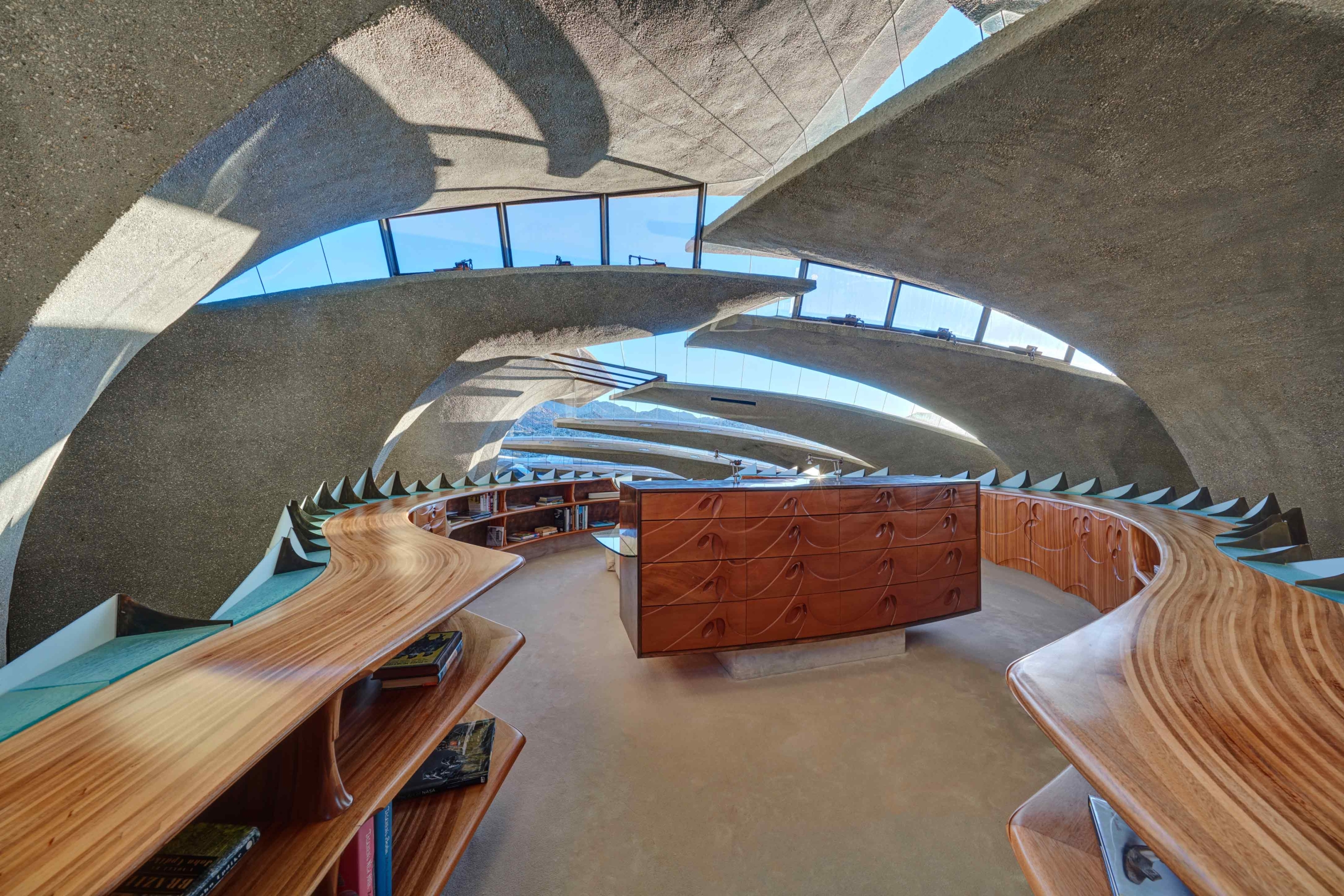 Interior with curved ceiling and furniture