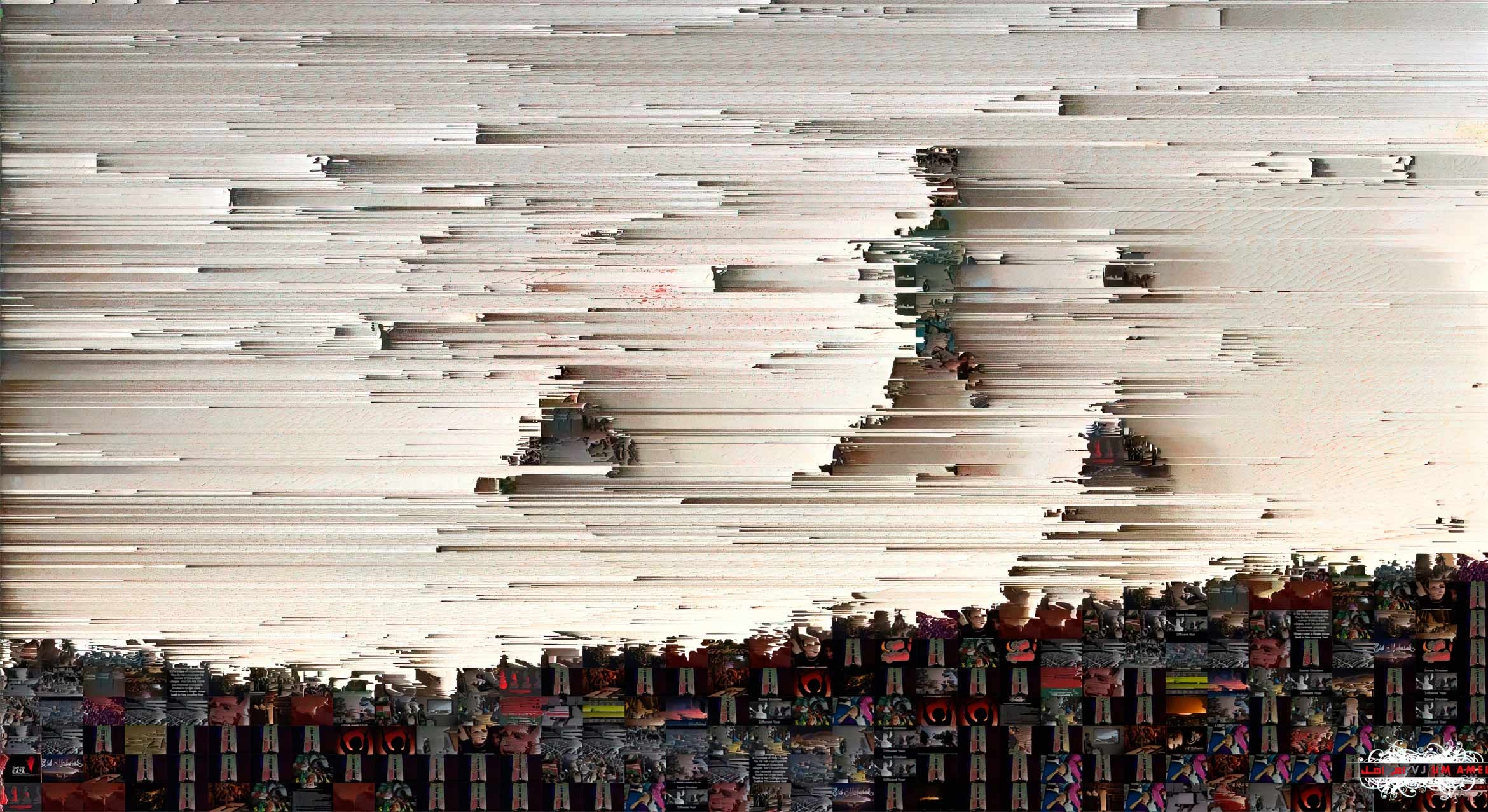 glitched mosaic of images and data 