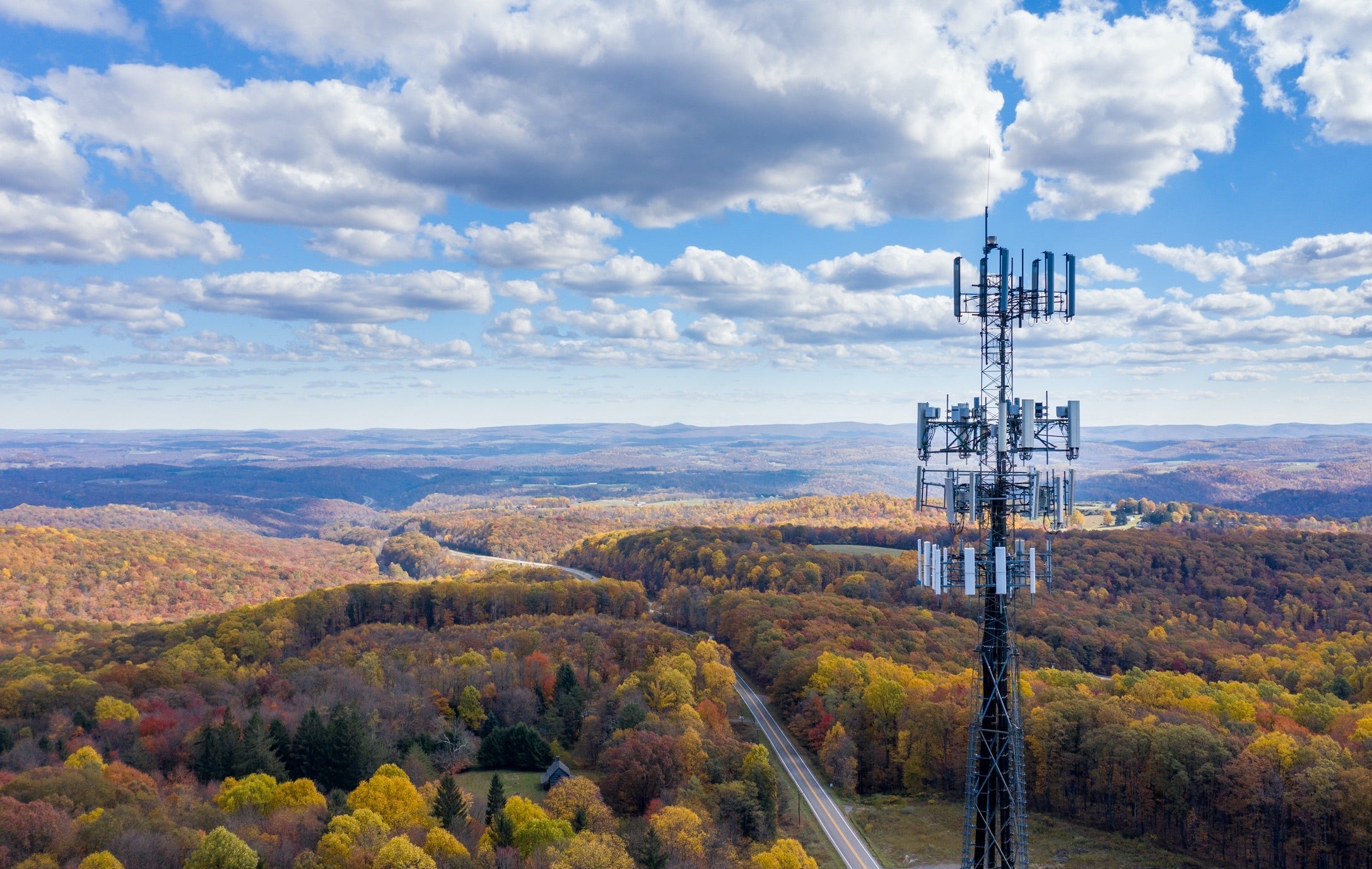 broadband tower overlooks a rural area