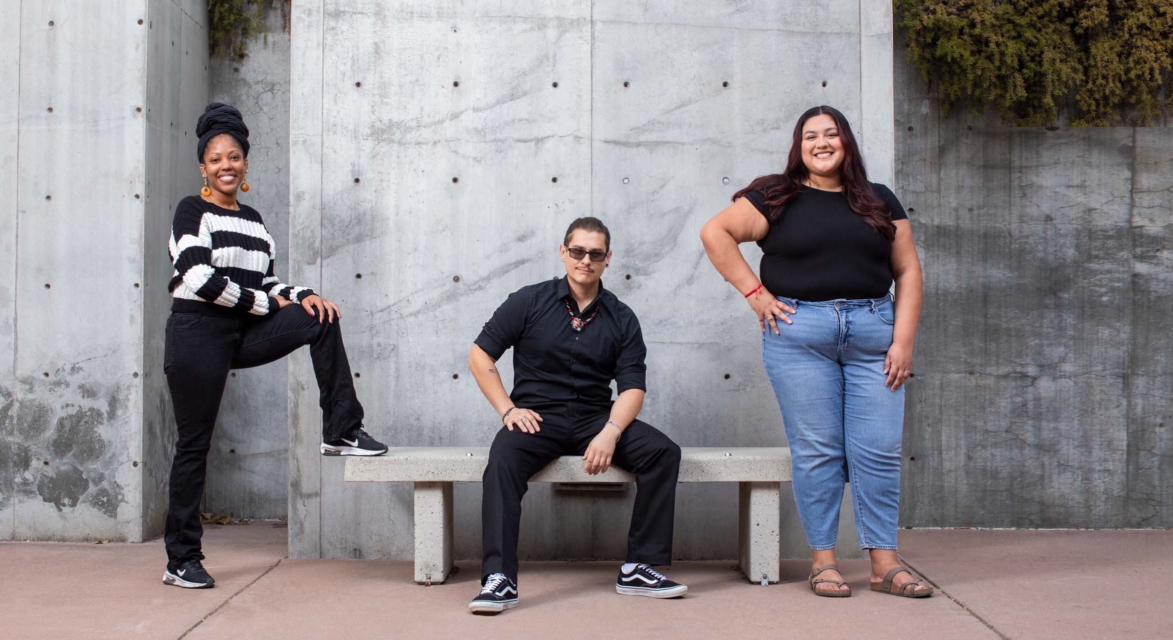 color photograph of three UCSB students, each a newly announced Racial Justice Fellow