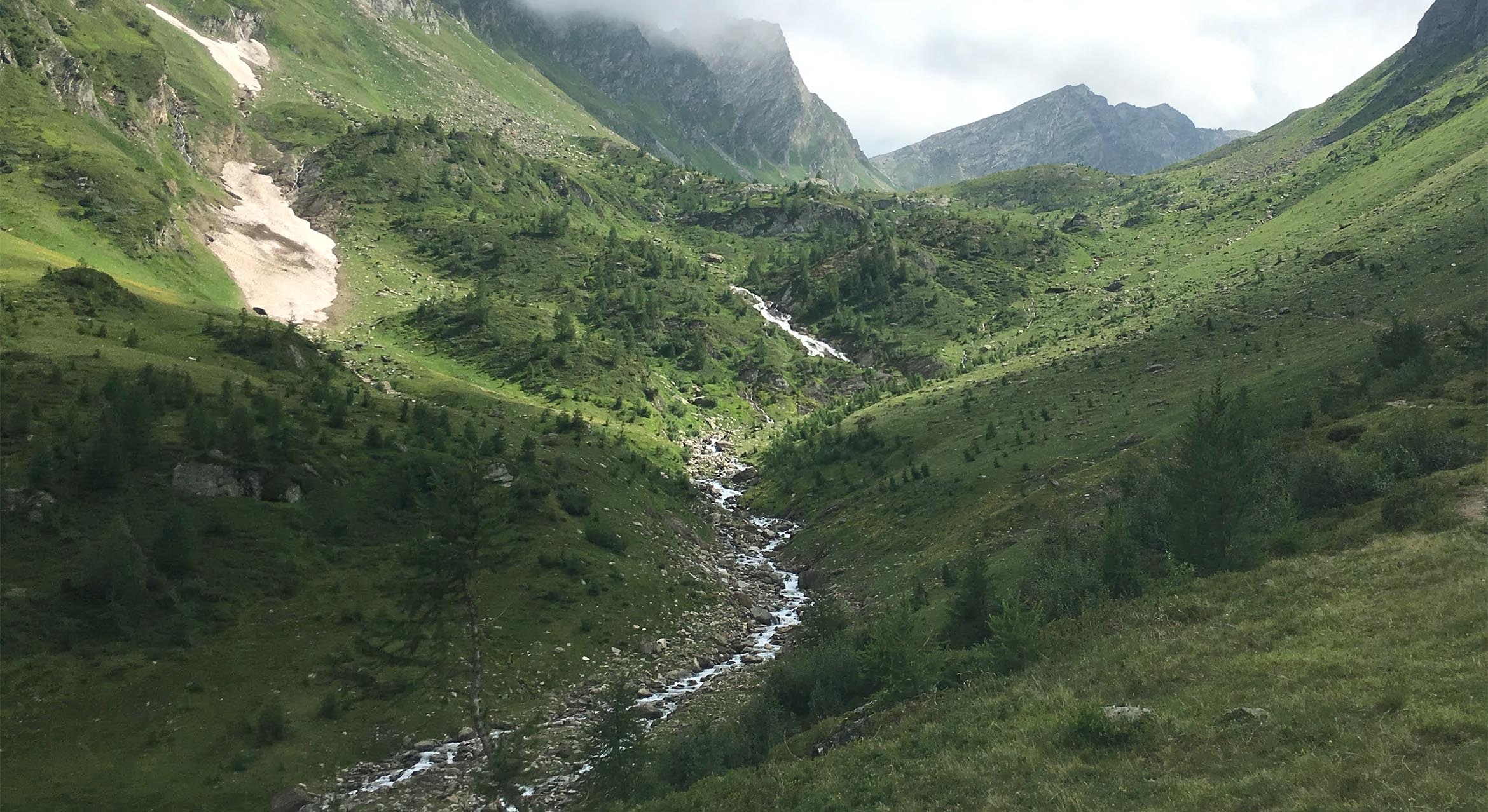 Rivers running down a mountainous valley