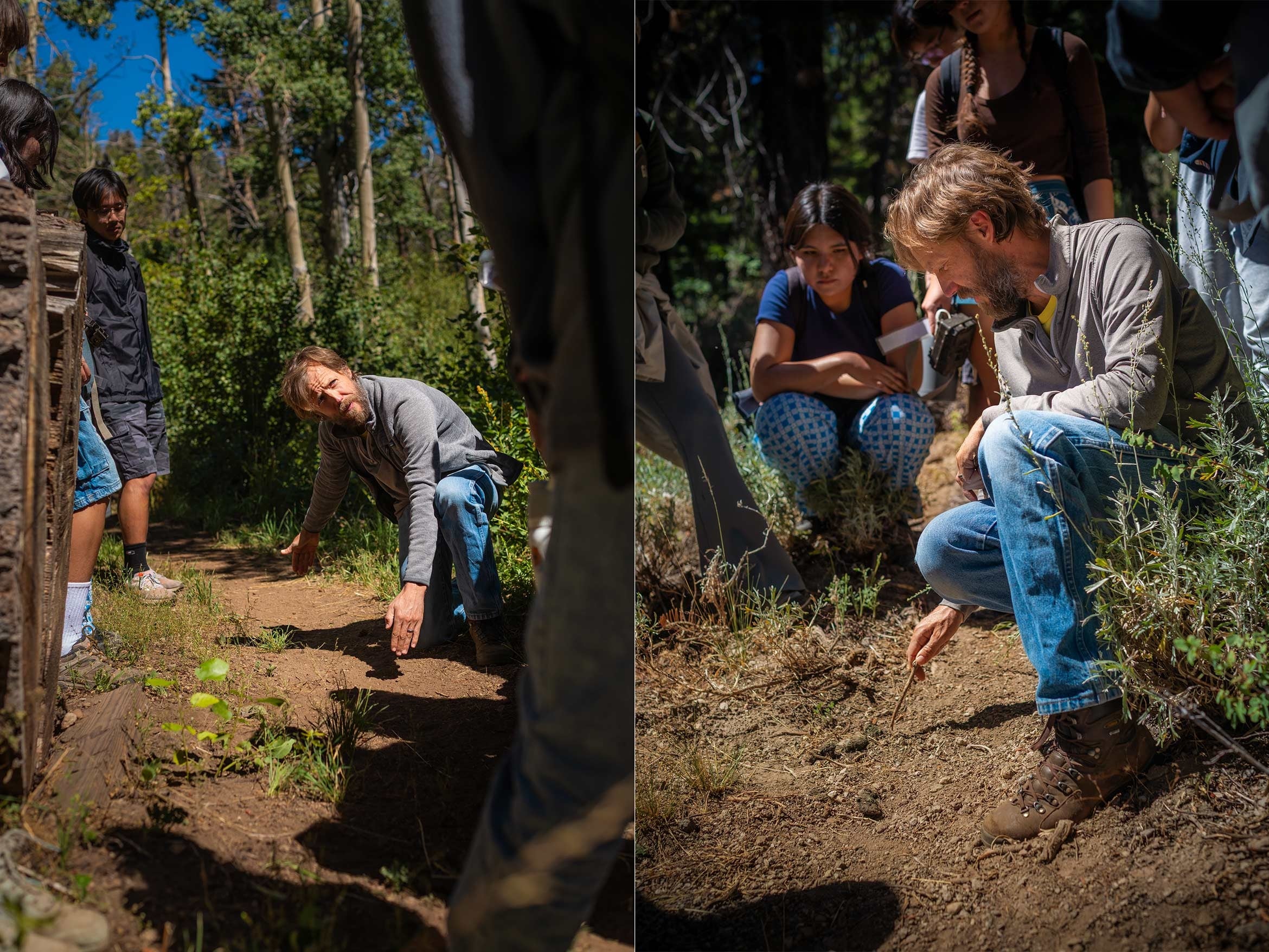 Doug McCauley examines animal tracks
