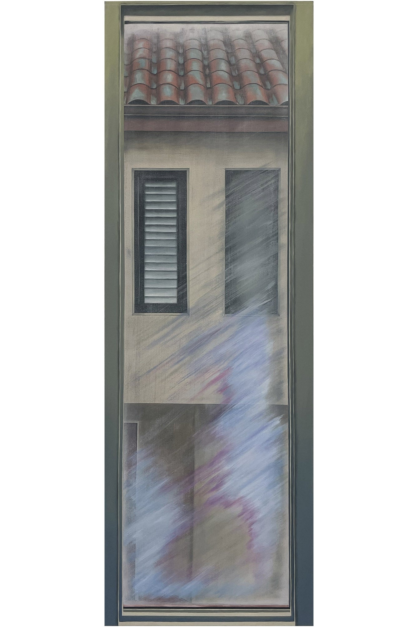 A house with one shutter affected by distortions