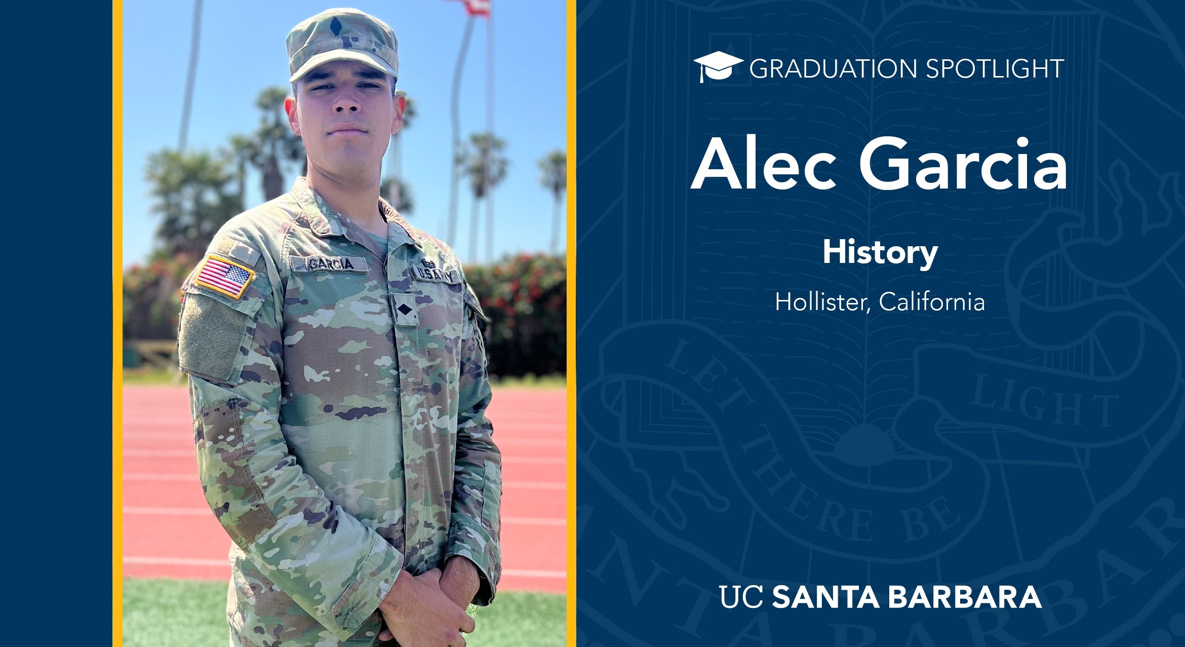color photograph of Alec Garcia in Army fatigues 