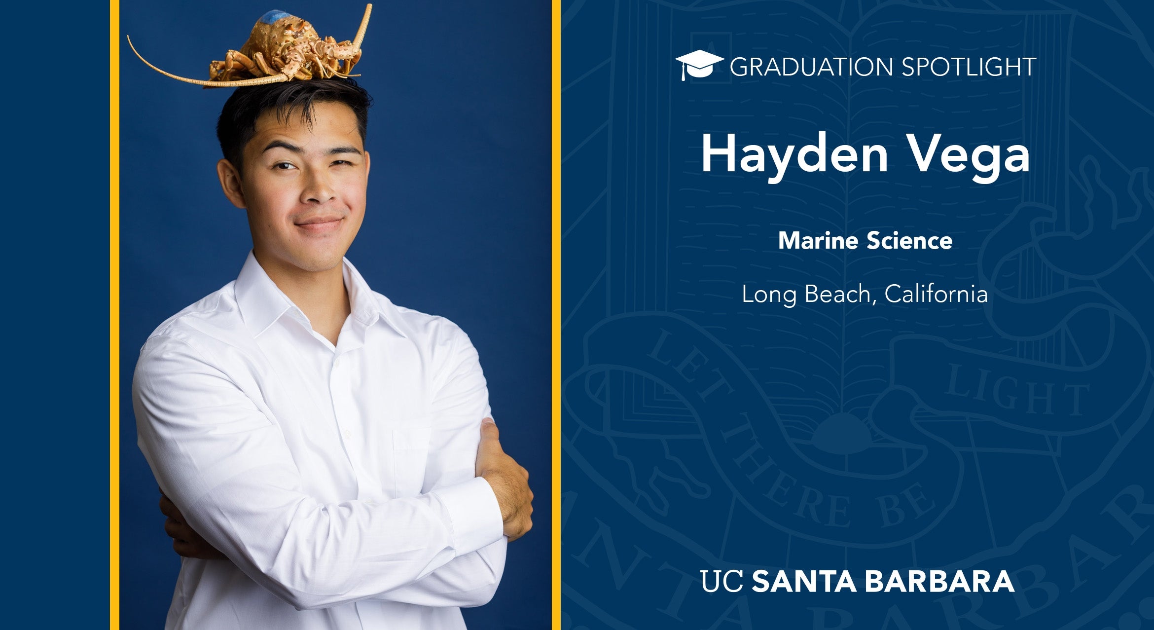 Hayden Vega wears a lobster on his head