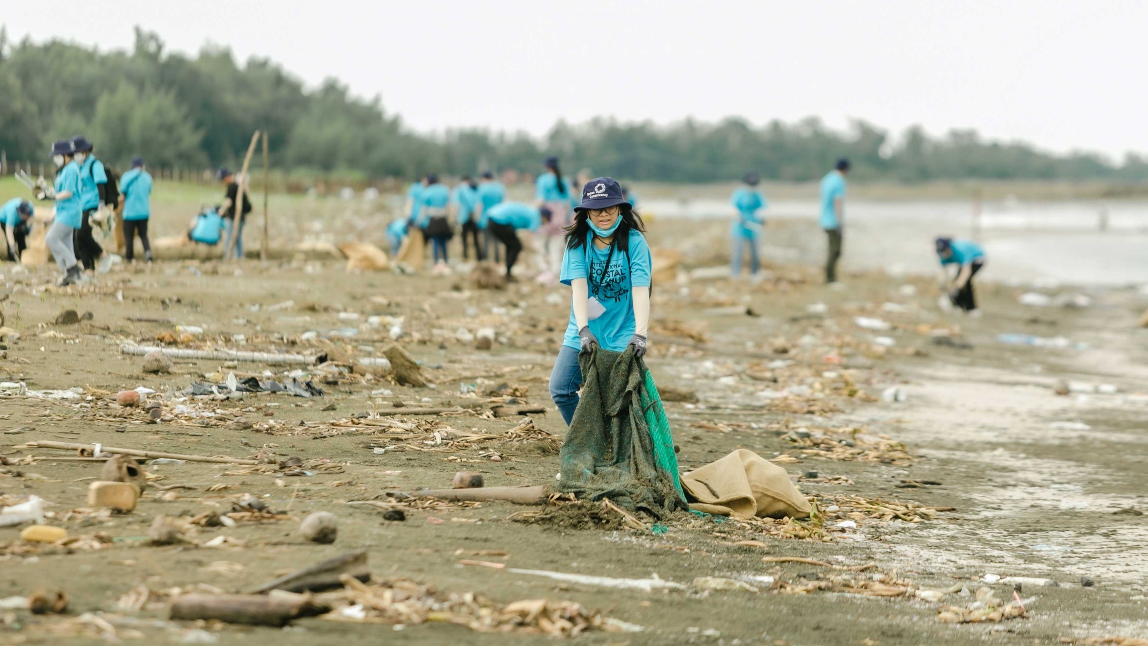people cleaning beach