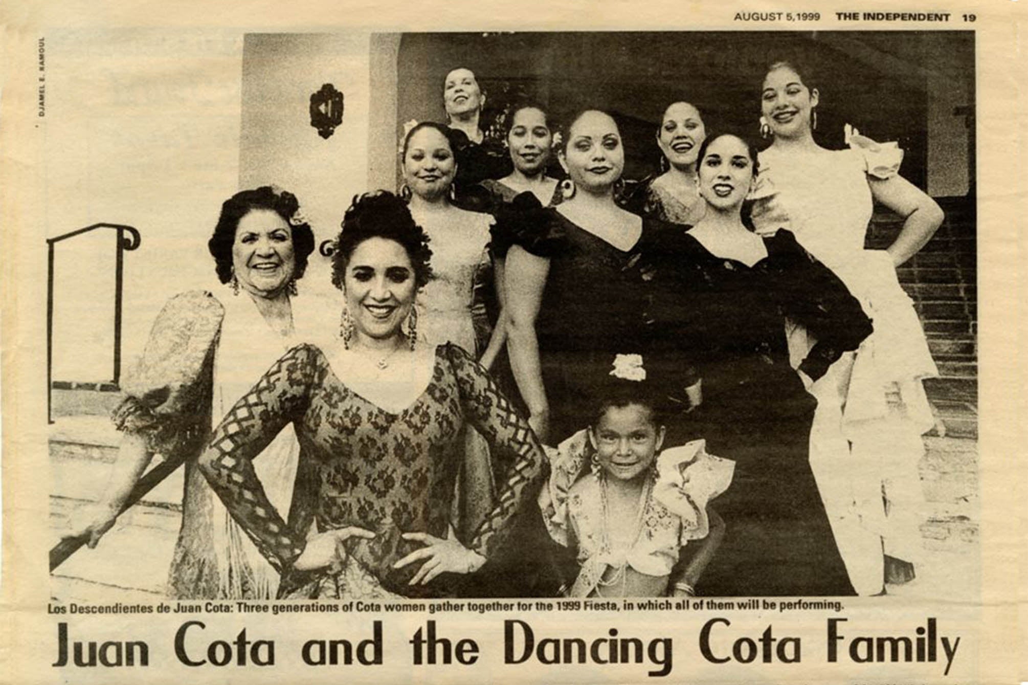 a newspaper clipping featuring a photo of several women in the Cota family