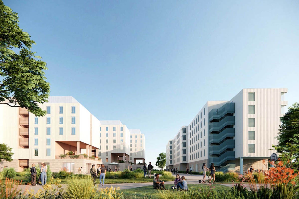Rendered residential buildings on UCSB campus