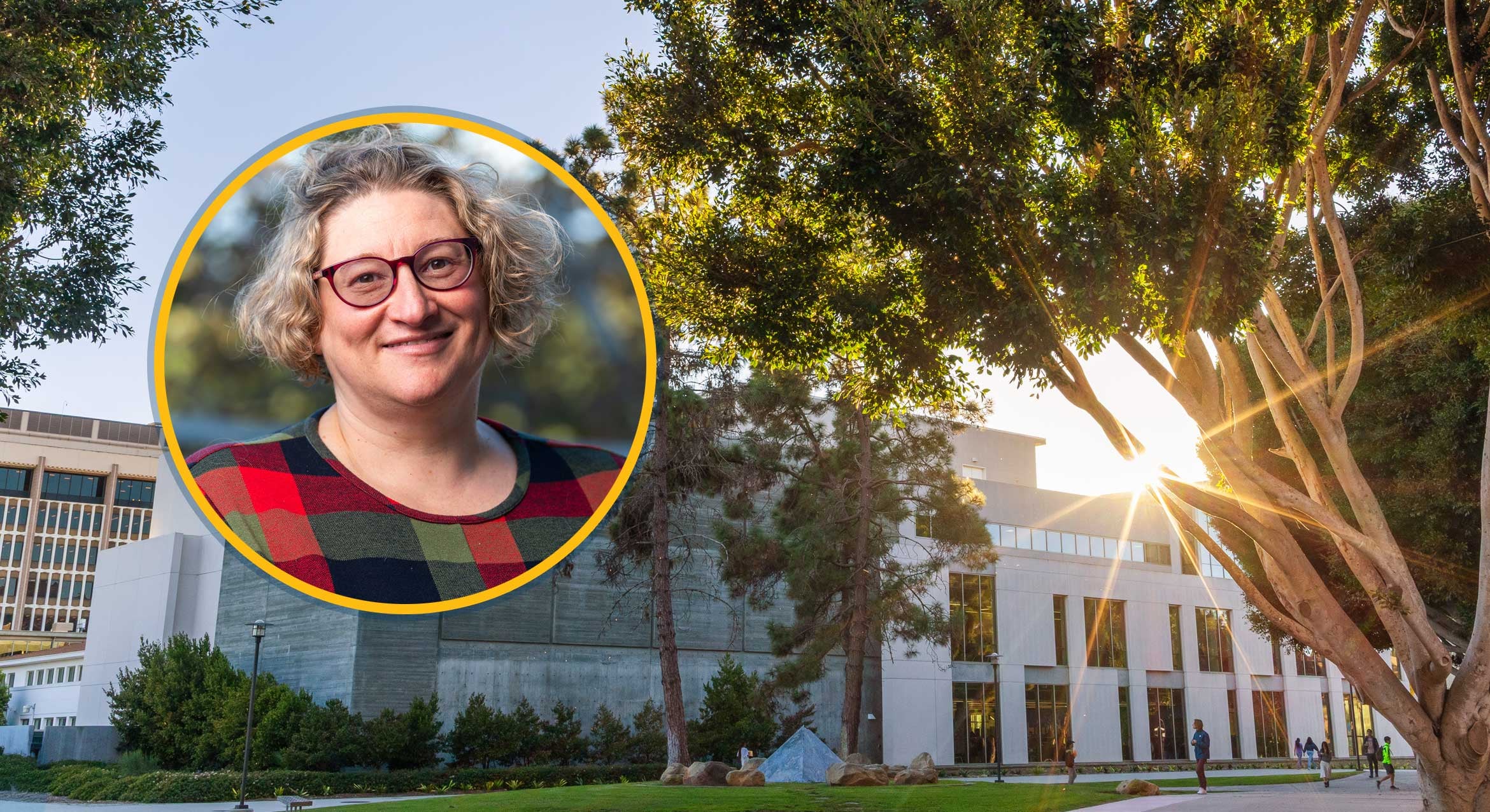 Jenni Sorkin headshot with campus background