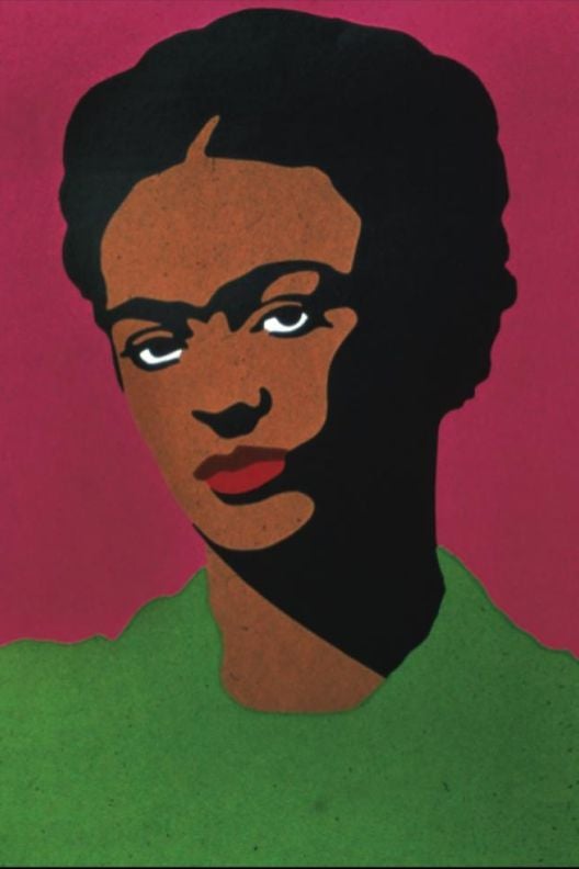 color silkscreen poster of Frida Kahlo
